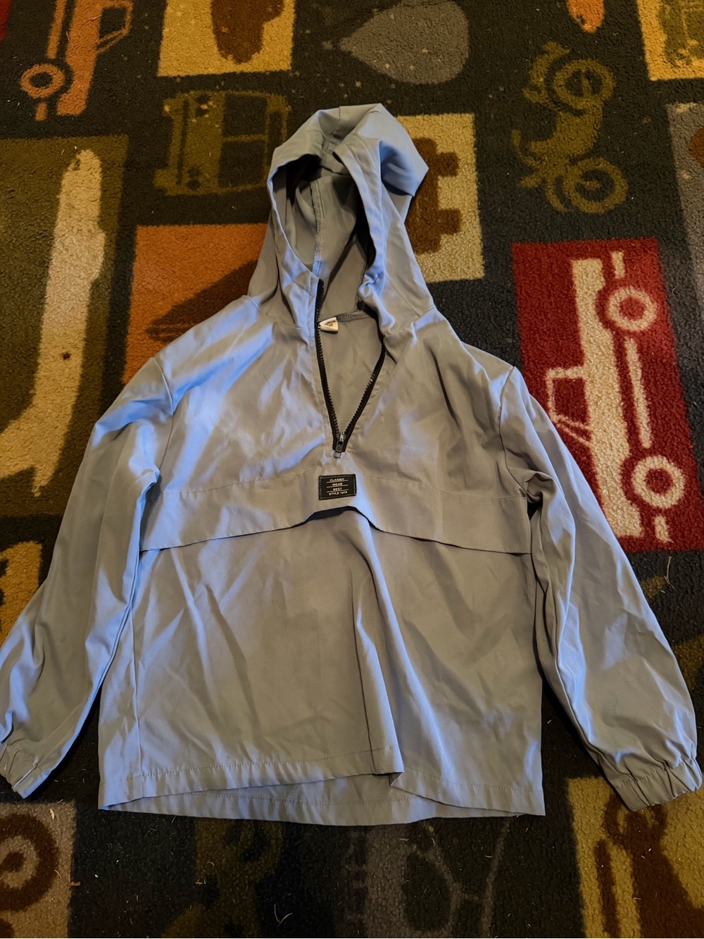 Classic Light Blue Hooded Windbreaker Jacket - Men's